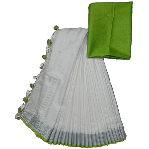 nr handloom  women39s cotton linen slub saree with contrast unstitched blouse piece and zari border amp pallu_free size_variation_