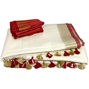 nr handloom  women39s cotton linen slub saree with contrast unstitched blouse piece and zari border amp pallu_free size_variation_
