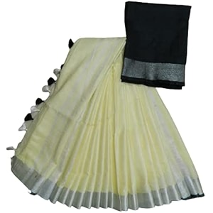 nr handloom  women39s cotton linen slub saree with contrast unstitched blouse piece and zari border amp pallu_free size_variation_