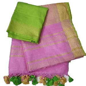 nr handloom  women39s cotton linen slub saree with contrast unstitched blouse piece and zari border amp pallu_free size_variation_