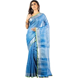nr handloom  women39s cotton linen slub saree with contrast unstitched blouse piece and zari border amp pallu_free size_variation_