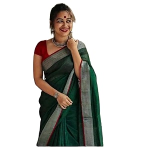 nr handloom  women39s cotton linen slub saree with contrast unstitched blouse piece and zari border amp pallu_free size_variation_