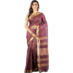 nr handloom  women39s cotton linen slub saree with contrast unstitched blouse piece and zari border amp pallu_free size_variation_