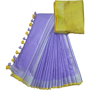 nr handloom  women39s cotton linen slub saree with contrast unstitched blouse piece and zari border amp pallu_free size_variation_