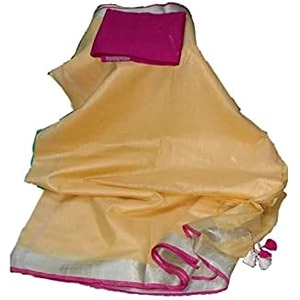 nr handloom  women39s cotton linen slub saree with contrast unstitched blouse piece and zari border amp pallu_free size_variation_