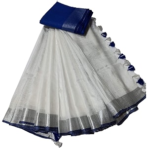 nr handloom  women39s cotton linen slub saree with contrast unstitched blouse piece and zari border amp pallu_free size_variation_
