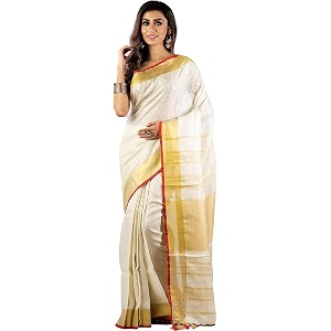 nr handloom  women39s cotton linen slub saree with contrast unstitched blouse piece and zari border amp pallu_free size_variation_