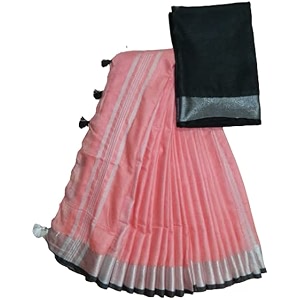 nr handloom  women39s cotton linen slub saree with contrast unstitched blouse piece and zari border amp pallu_free size_variation_