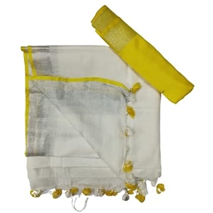 nr handloom  women39s cotton linen slub saree with contrast unstitched blouse piece and zari border amp pallu_free size_variation_