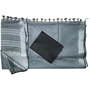 nr handloom  women39s cotton linen slub saree with contrast unstitched blouse piece and zari border amp pallu_free size_variation_