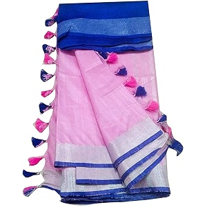 nr handloom  women39s cotton linen slub saree with contrast unstitched blouse piece and zari border amp pallu_free size_variation_
