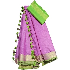 nr handloom  women39s cotton linen slub saree with contrast unstitched blouse piece and zari border amp pallu_free size_variation_