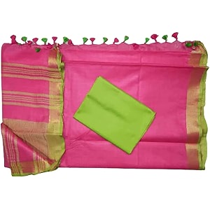 nr handloom  women39s cotton linen slub saree with contrast unstitched blouse piece and zari border amp pallu_free size_variation_