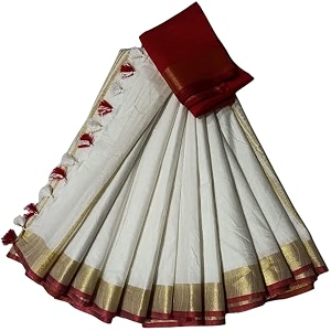 nr handloom  women39s cotton linen slub saree with contrast unstitched blouse piece and zari border amp pallu_free size_variation_