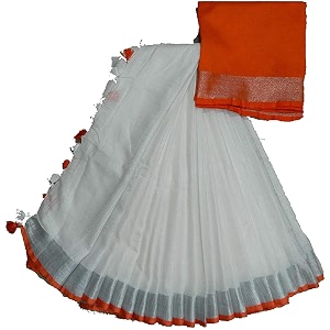 nr handloom  women39s cotton linen slub saree with contrast unstitched blouse piece and zari border amp pallu_free size_variation_