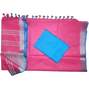 nr handloom  women39s cotton linen slub saree with contrast unstitched blouse piece and zari border amp pallu_free size_variation_