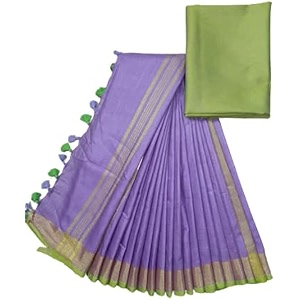 nr handloom  women39s cotton linen slub saree with contrast unstitched blouse piece and zari border amp pallu_free size_variation_