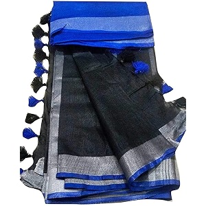 nr handloom  women39s cotton linen slub saree with contrast unstitched blouse piece and zari border amp pallu_free size_variation_