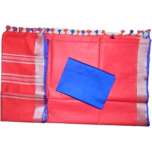 nr handloom  women39s cotton linen slub saree with contrast unstitched blouse piece and zari border amp pallu_free size_variation_