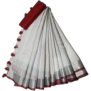 nr handloom  women39s cotton linen slub saree with contrast unstitched blouse piece and zari border amp pallu_free size_variation_