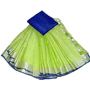 nr handloom  women39s cotton linen slub saree with contrast unstitched blouse piece and zari border amp pallu_free size_variation_