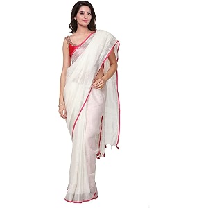 nr handloom  women39s cotton linen slub saree with contrast unstitched blouse piece and zari border amp pallu_free size_variation_