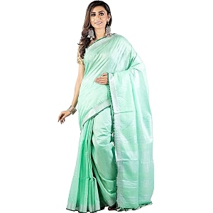 nr handloom  women39s cotton linen slub saree with contrast unstitched blouse piece and zari border amp pallu_free size_variation_