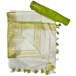nr handloom  women39s cotton linen slub saree with contrast unstitched blouse piece and zari border amp pallu_free size_variation_
