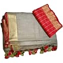 NR Handloom | Women's Cotton Linen Slub Saree with Contrast Unstitched Blouse Piece and Zari Border &amp; Pallu_Free Size_Variation_