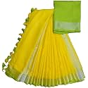 NR Handloom | Women's Cotton Linen Slub Saree with Contrast Unstitched Blouse Piece and Zari Border &amp; Pallu_Free Size_Variation_