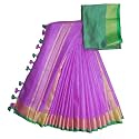 NR Handloom | Women's Cotton Linen Slub Saree with Contrast Unstitched Blouse Piece and Zari Border &amp; Pallu_Free Size_Variation_