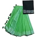NR Handloom | Women's Cotton Linen Slub Saree with Contrast Unstitched Blouse Piece and Zari Border &amp; Pallu_Free Size_Variation_