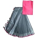NR Handloom | Women's Cotton Linen Slub Saree with Contrast Unstitched Blouse Piece and Zari Border &amp; Pallu_Free Size_Variation_