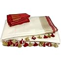 NR Handloom | Women's Cotton Linen Slub Saree with Contrast Unstitched Blouse Piece and Zari Border &amp; Pallu_Free Size_Variation_