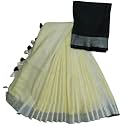 NR Handloom | Women's Cotton Linen Slub Saree with Contrast Unstitched Blouse Piece and Zari Border &amp; Pallu_Free Size_Variation_