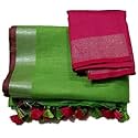 NR Handloom | Women's Cotton Linen Slub Saree with Contrast Unstitched Blouse Piece and Zari Border &amp; Pallu_Free Size_Variation_