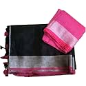 NR Handloom | Women's Cotton Linen Slub Saree with Contrast Unstitched Blouse Piece and Zari Border &amp; Pallu_Free Size_Variation_