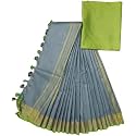 NR Handloom | Women's Cotton Linen Slub Saree with Contrast Unstitched Blouse Piece and Zari Border &amp; Pallu_Free Size_Variation_
