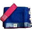 NR Handloom | Women's Cotton Linen Slub Saree with Contrast Unstitched Blouse Piece and Zari Border &amp; Pallu_Free Size_Variation_