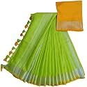 NR Handloom | Women's Cotton Linen Slub Saree with Contrast Unstitched Blouse Piece and Zari Border &amp; Pallu_Free Size_Variation_
