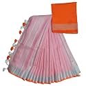 NR Handloom | Women's Cotton Linen Slub Saree with Contrast Unstitched Blouse Piece and Zari Border &amp; Pallu_Free Size_Variation_