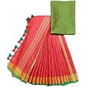 NR Handloom | Women's Cotton Linen Slub Saree with Contrast Unstitched Blouse Piece and Zari Border &amp; Pallu_Free Size_Variation_