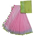 NR Handloom | Women's Cotton Linen Slub Saree with Contrast Unstitched Blouse Piece and Zari Border &amp; Pallu_Free Size_Variation_