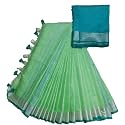NR Handloom | Women's Cotton Linen Slub Saree with Contrast Unstitched Blouse Piece and Zari Border &amp; Pallu_Free Size_Variation_