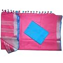 NR Handloom | Women's Cotton Linen Slub Saree with Contrast Unstitched Blouse Piece and Zari Border &amp; Pallu_Free Size_Variation_