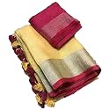 NR Handloom | Women's Cotton Linen Slub Saree with Contrast Unstitched Blouse Piece and Zari Border &amp; Pallu_Free Size_Variation_