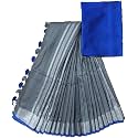 NR Handloom | Women's Cotton Linen Slub Saree with Contrast Unstitched Blouse Piece and Zari Border &amp; Pallu_Free Size_Variation_