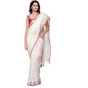 NR Handloom | Women's Cotton Linen Slub Saree with Contrast Unstitched Blouse Piece and Zari Border &amp; Pallu_Free Size_Variation_