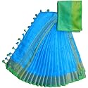 NR Handloom | Women's Cotton Linen Slub Saree with Contrast Unstitched Blouse Piece and Zari Border &amp; Pallu_Free Size_Variation_