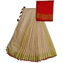 NR Handloom | Women's Cotton Linen Slub Saree with Contrast Unstitched Blouse Piece and Zari Border &amp; Pallu_Free Size_Variation_